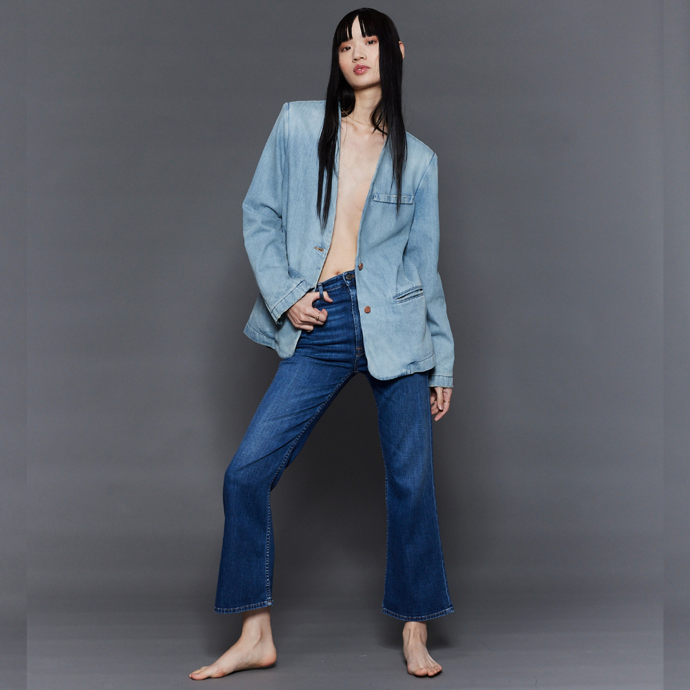 3x1 Empire Crop Flare Jeans - Lake Blue