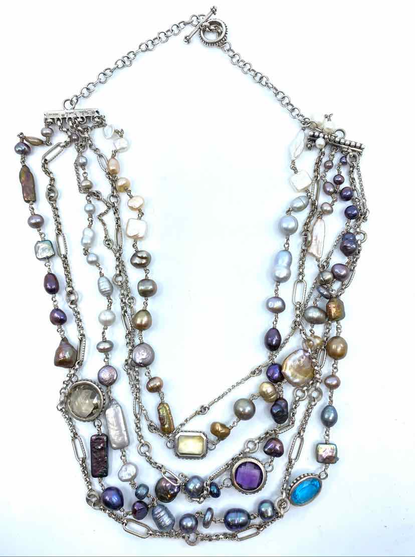STEPHEN DWECK Sterling Silver Pearl and Amethyst Necklace