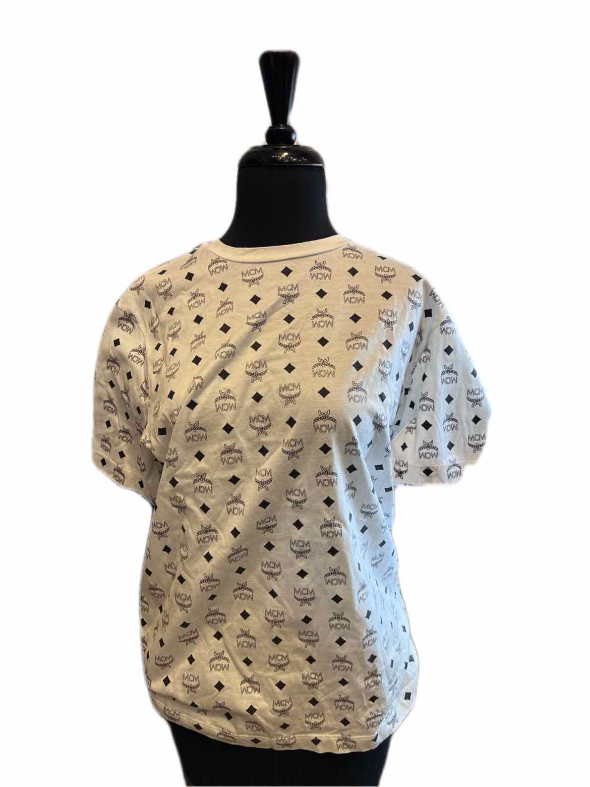 MCM Black and White 'Visetos' T-shirt | M