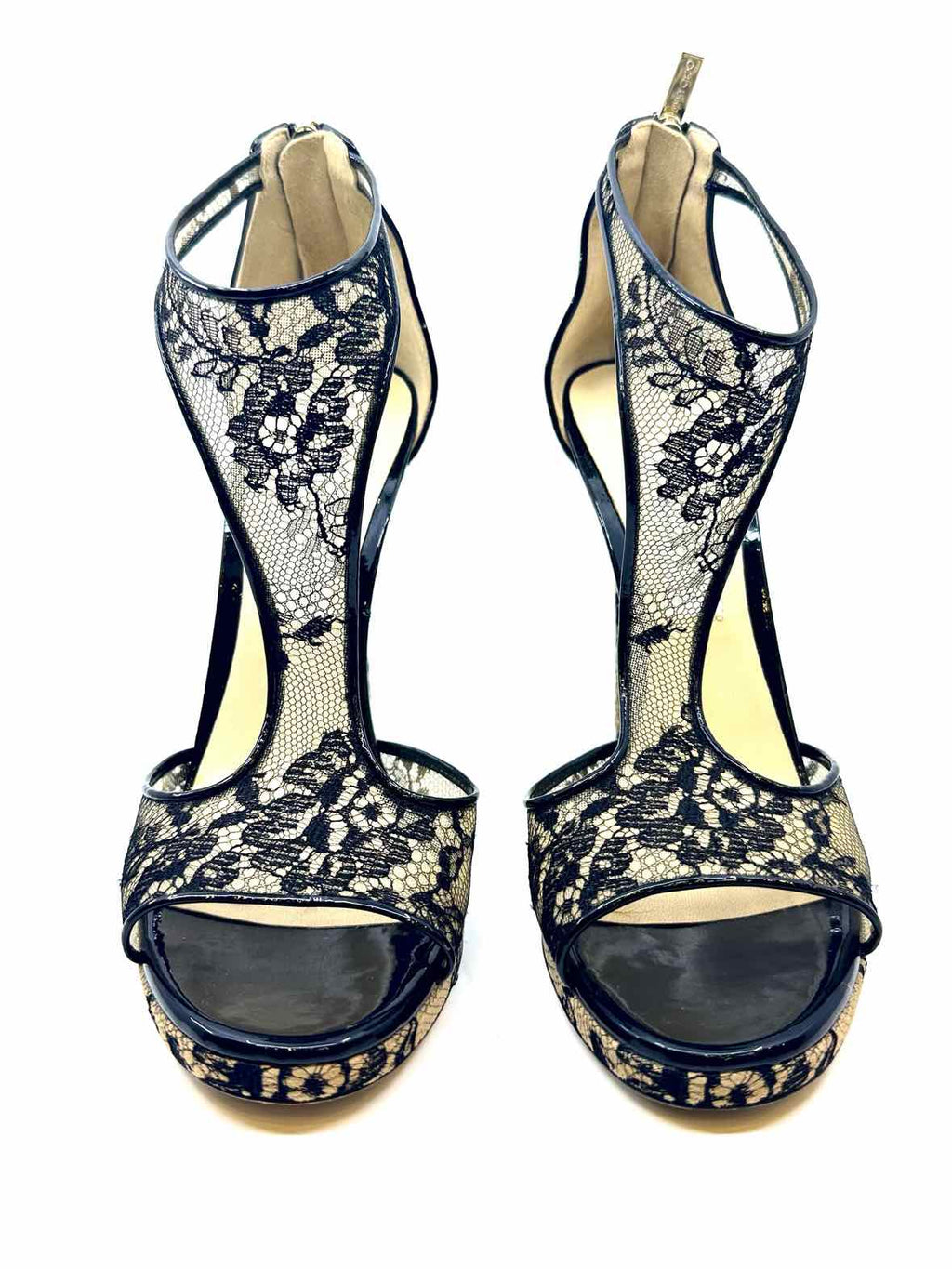 JIMMY CHOO Size 11 Black Mesh Lace Floral Sandals