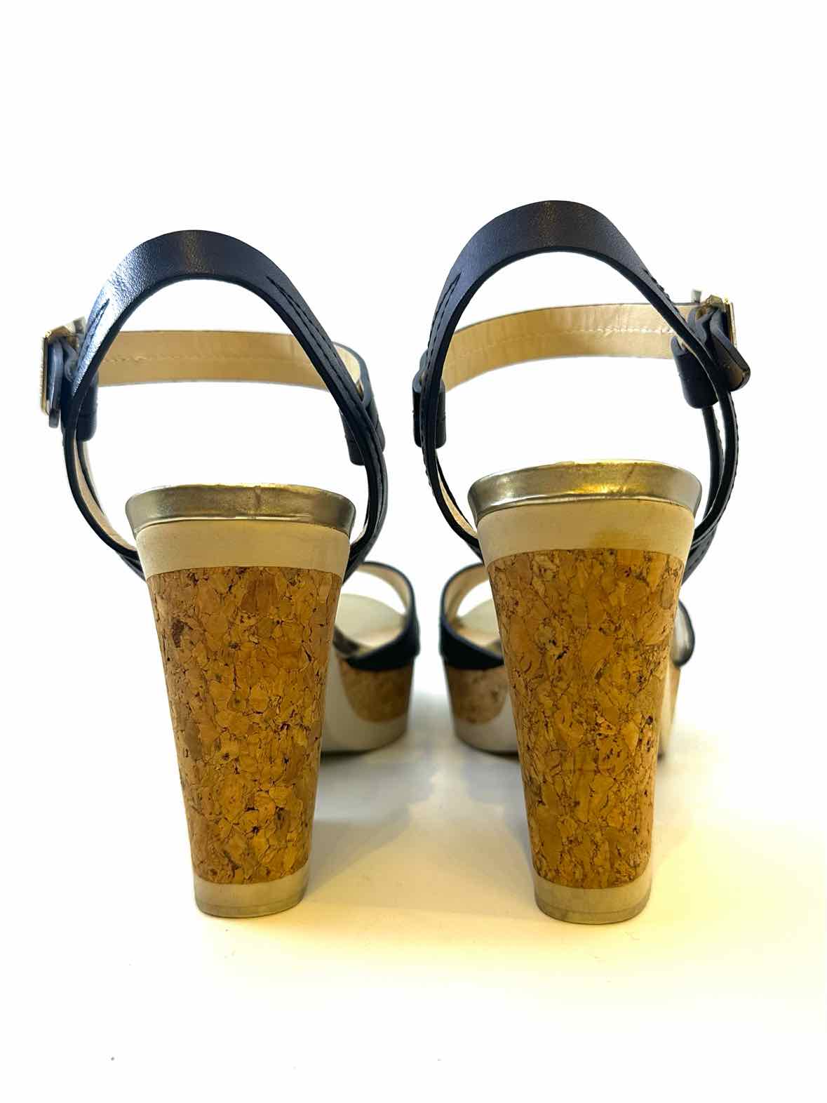JIMMY CHOO Size 8.5 Black, gold Leather Color Block Sandals