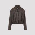 Dark Green Calf Skin Draped Jacket