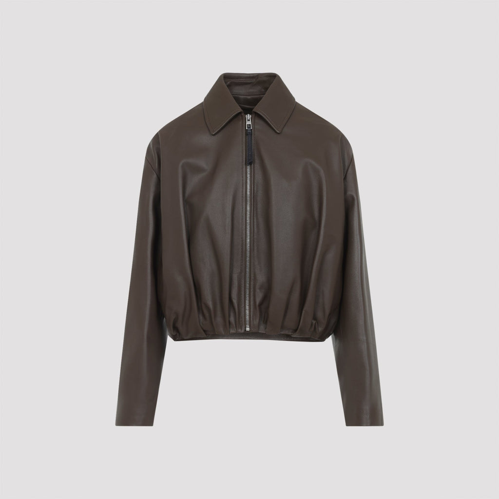 Dark Green Calf Skin Draped Jacket