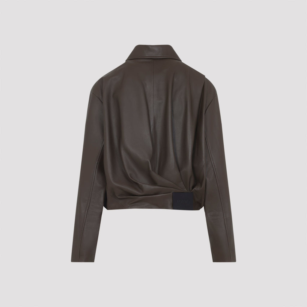 Dark Green Calf Skin Draped Jacket