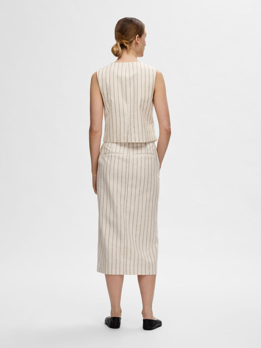 SLF Hilda Pencil Skirt in Pin Stripe Sandshell
