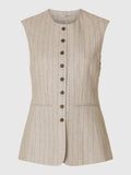 SELECTED Vilka Sun Long Vest in Oatmeal Pinstripe