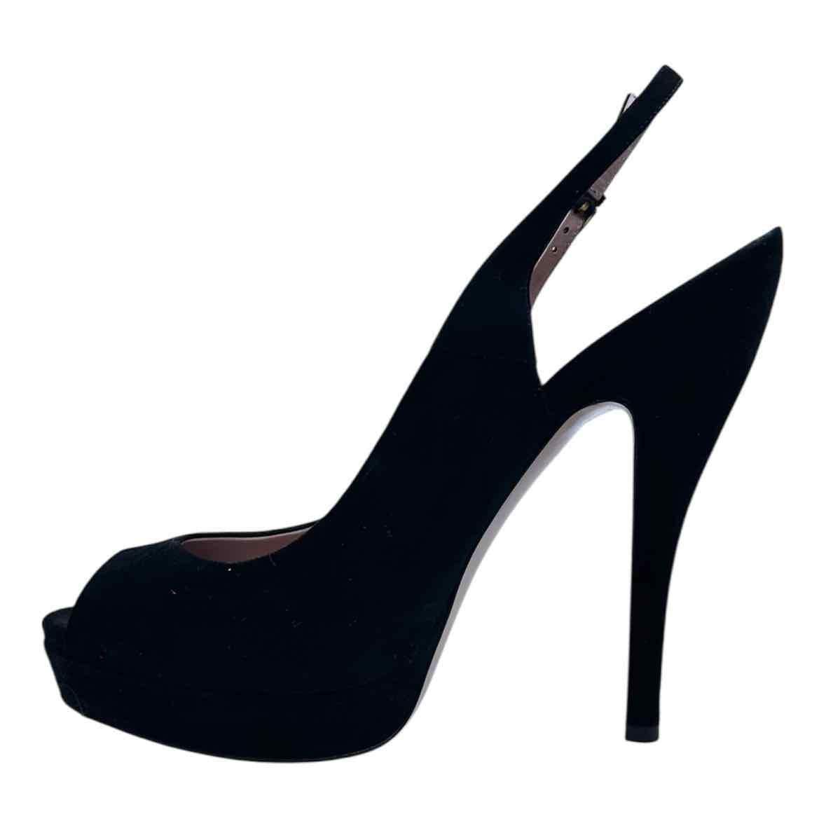 GUCCI Size 9 Black Suede Solid Sling back