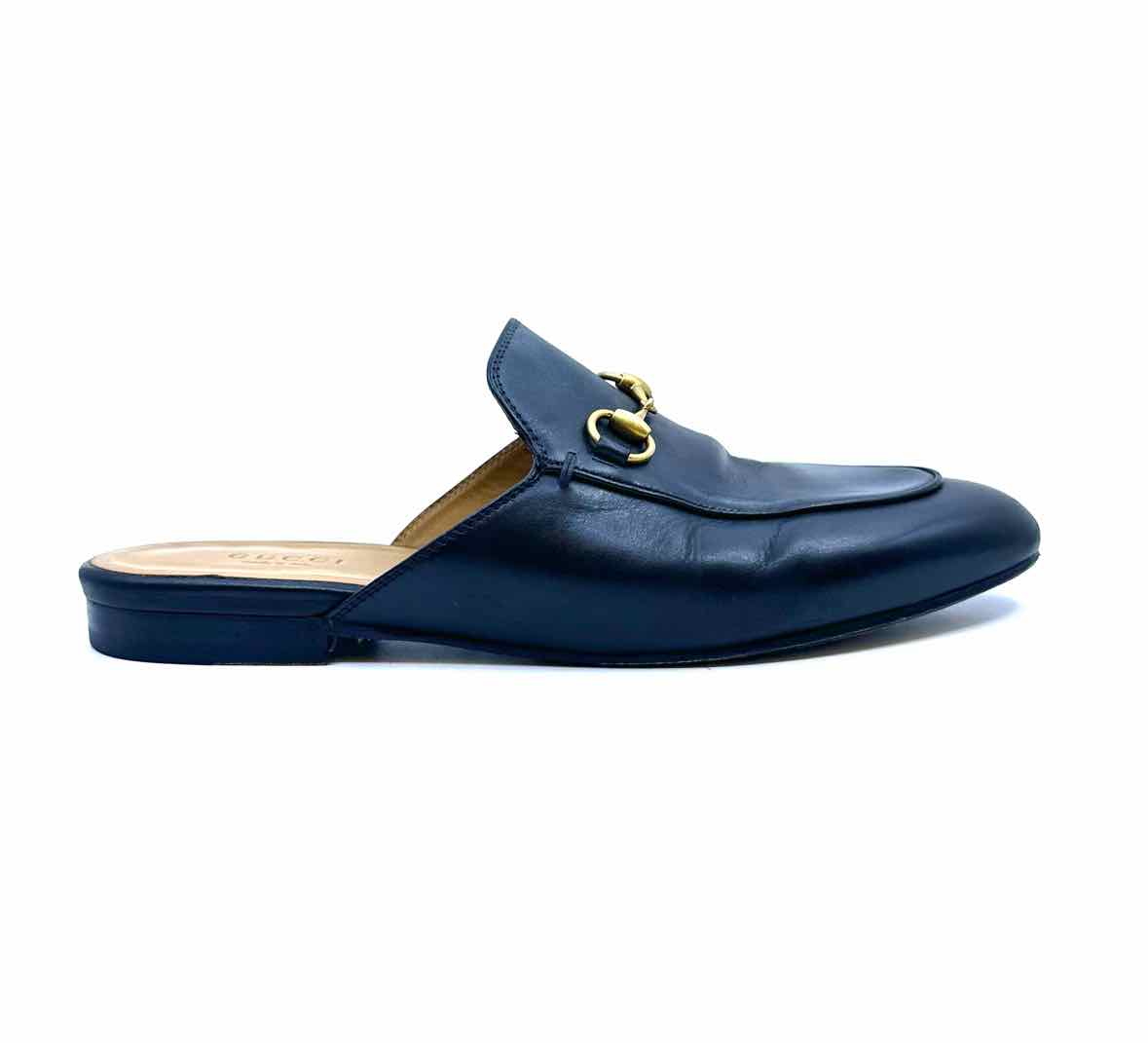GUCCI Size 7.5 Black Leather Mules