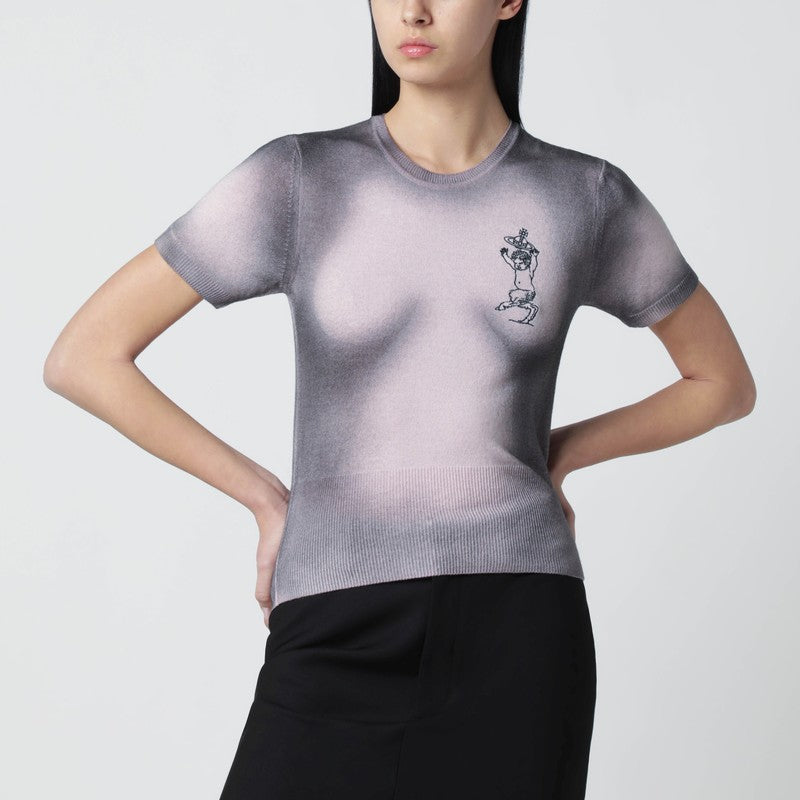 Pink/black dégradé-effect knit top