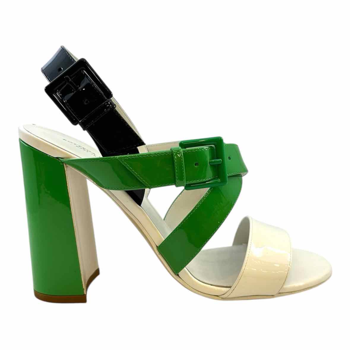 BOTTEGA VENETA Size 8.5 Green, White Patent Leather Color Block Sandals