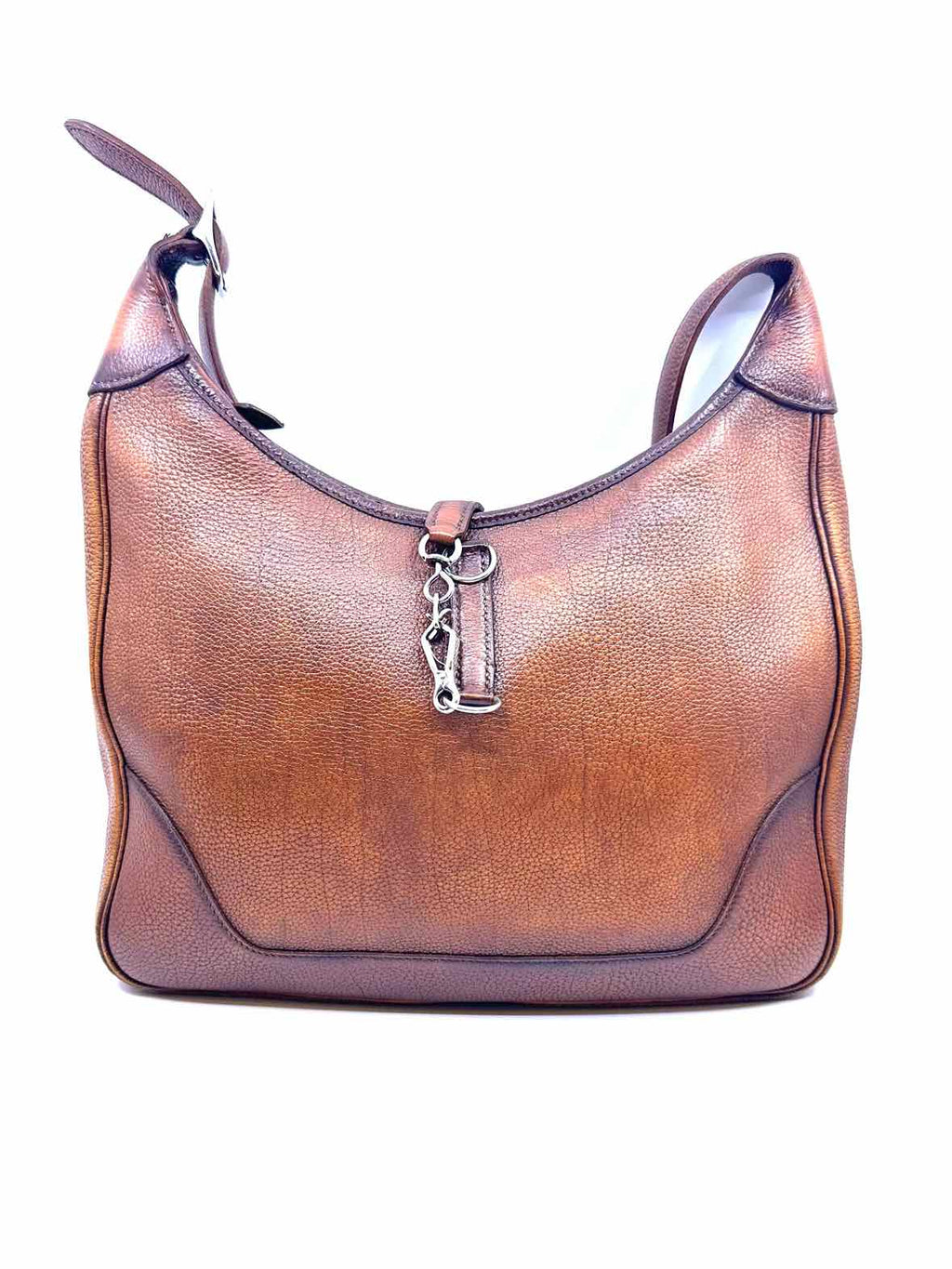 HERMES Trim Camel Leather Solid Handbag