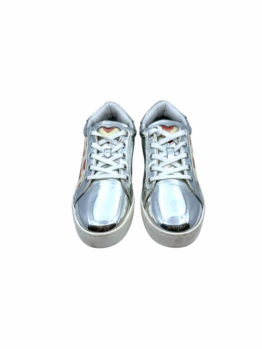 MOSCHINO Size 9 Silver, Red hearts Sneakers