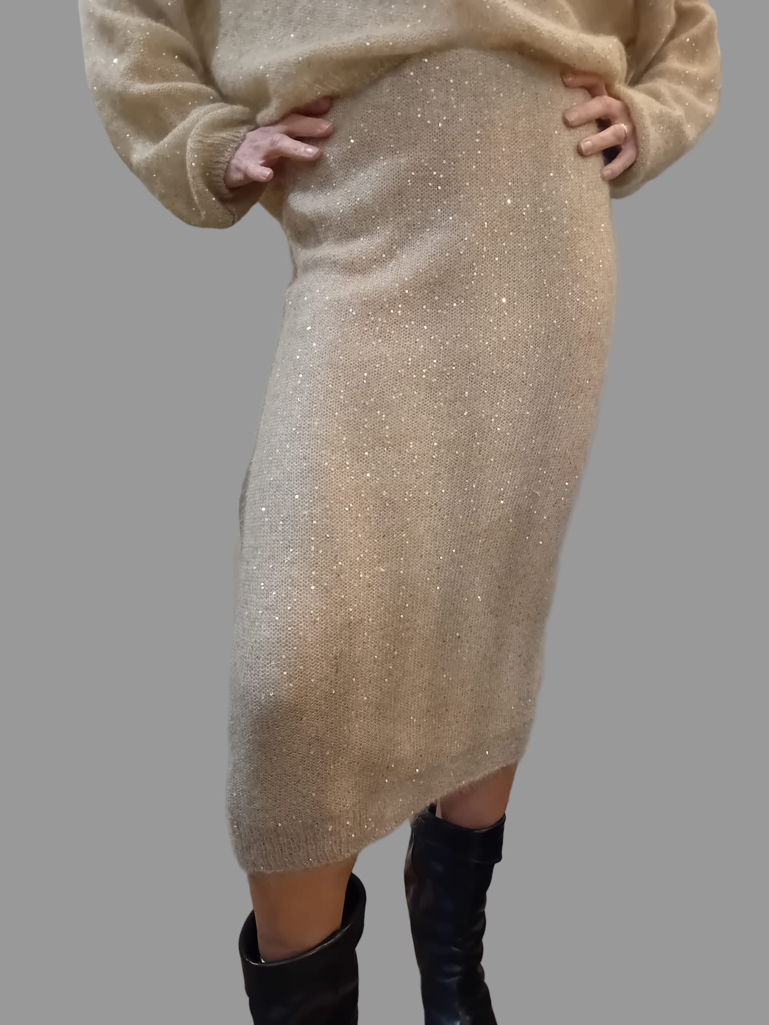 Nude Sequin Knit Skirt