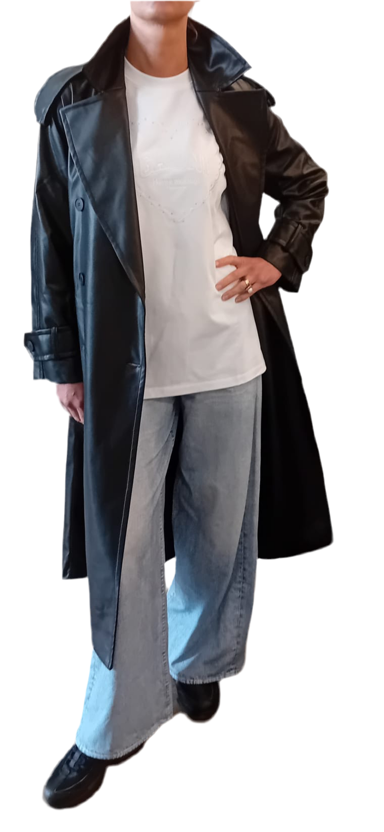 Square Faux Leather Trench Coat