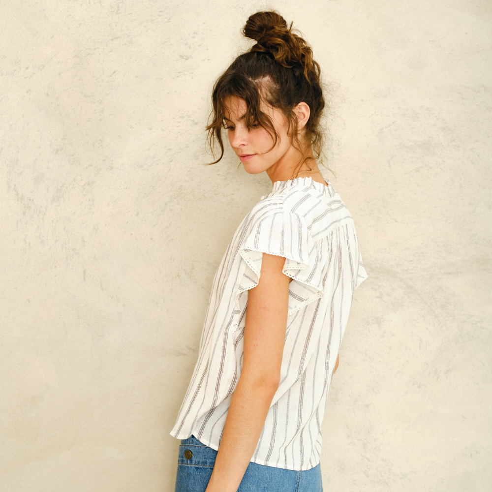 M.A.B.E Alma S/S Top - Ecru Stripe