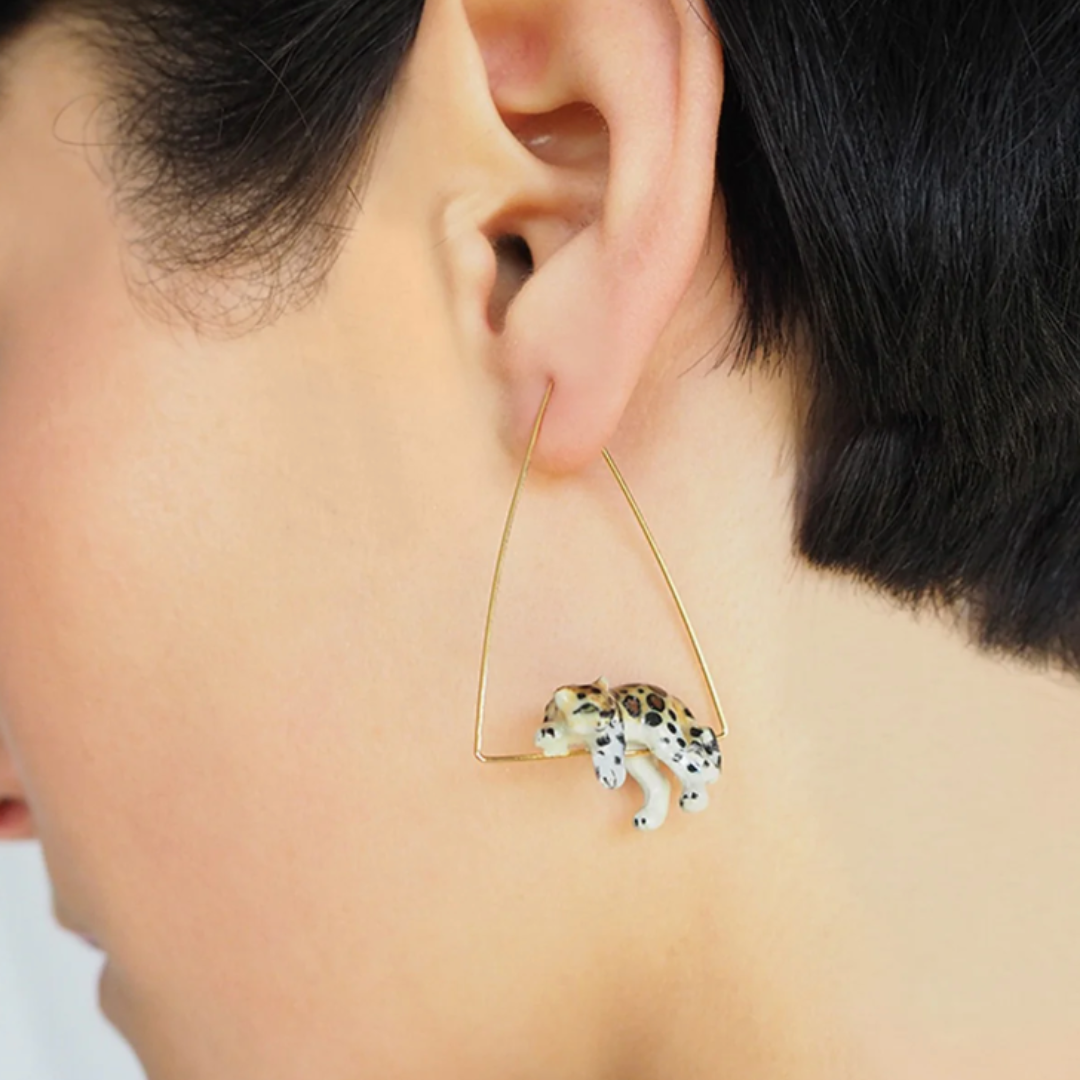 Nach Lying Leopard Triangle Earrings