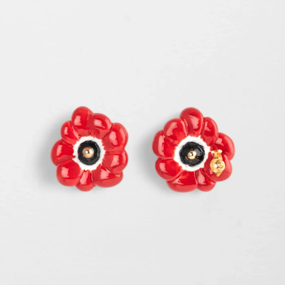 Nach Red Anemone Flower Stud Earrings