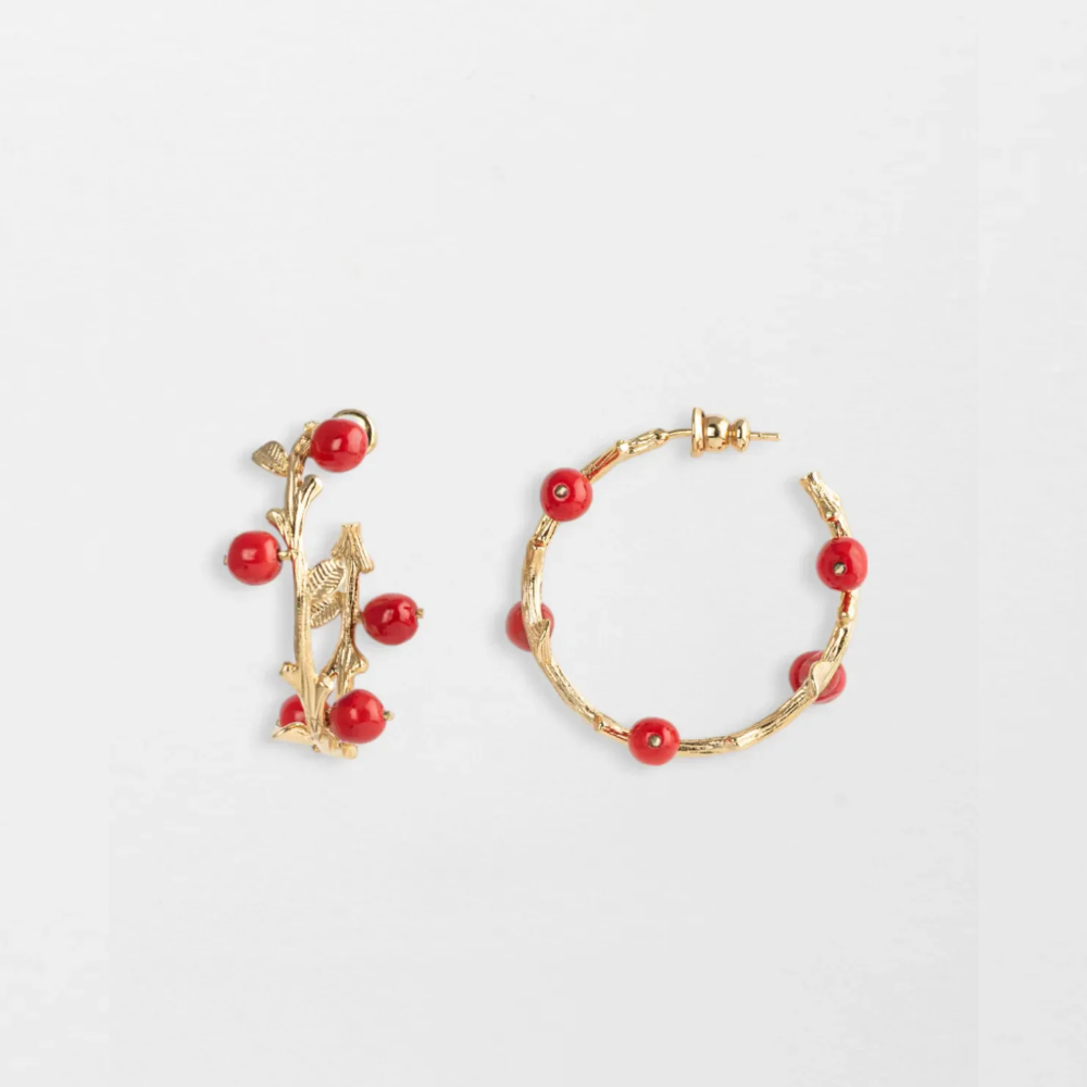 Nach Red Berries Branch Hoop Earrings