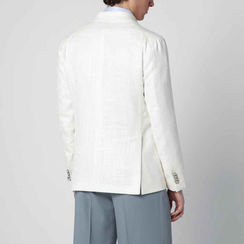 White double-breasted linen-blend jacket