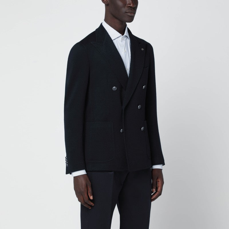 Blue wool-blend double-breasted jacket