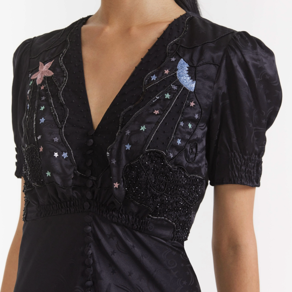 Saloni Lea Long Dress - Astro Black