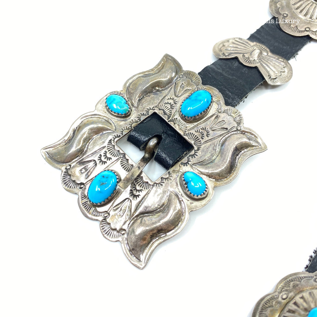 Navajo Turquoise Sterling Leather Belt
