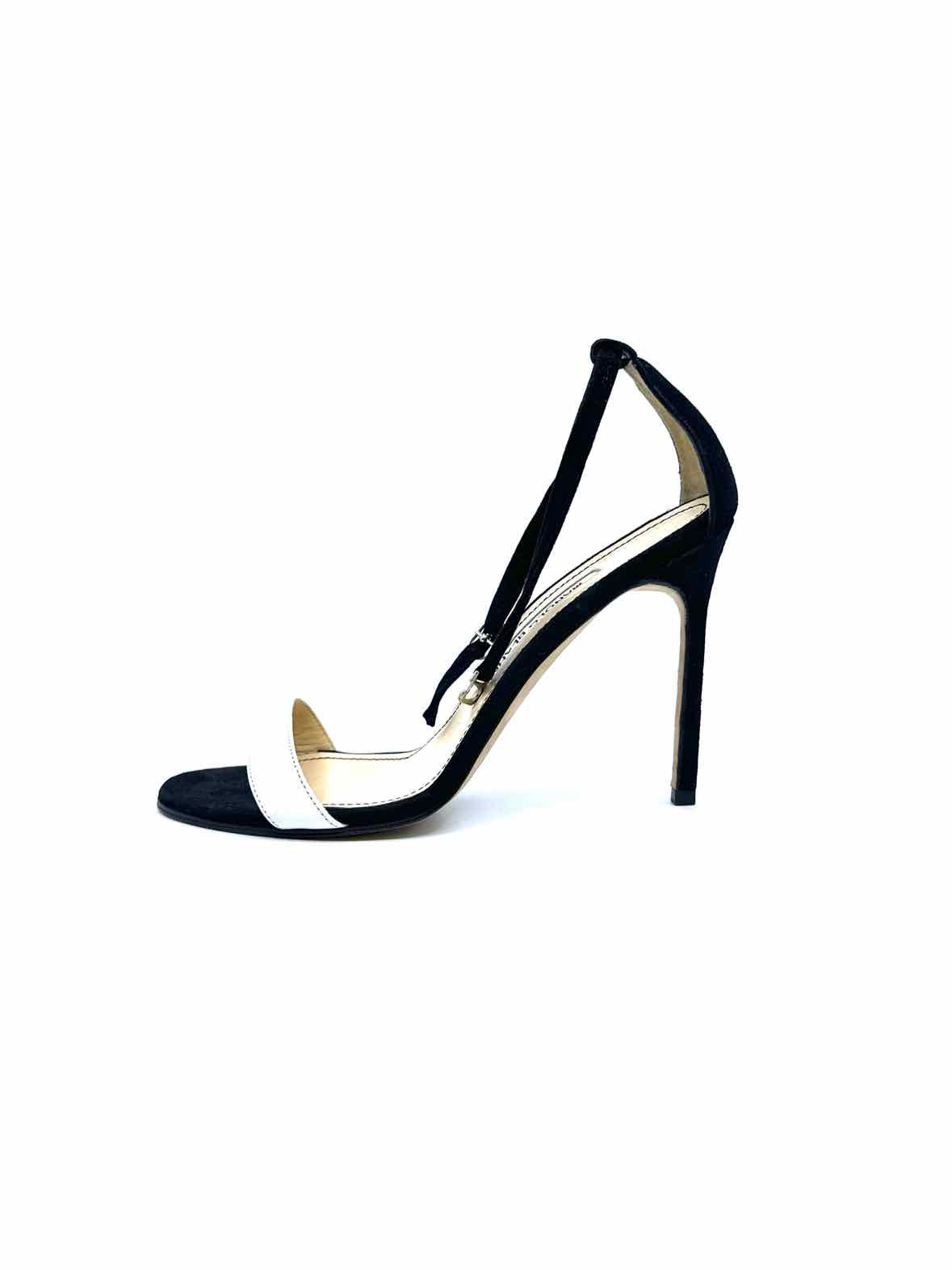 MANOLO BLAHNIK Size 6.5 black, white Suede, Leather Sandals
