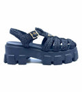 PRADA Monolith Size 8 Black Straw Woven Sandals