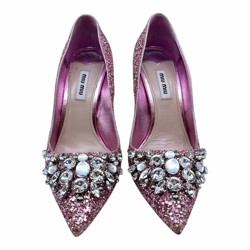 MIU MIU Size 7.5 Pink Sequined Pumps