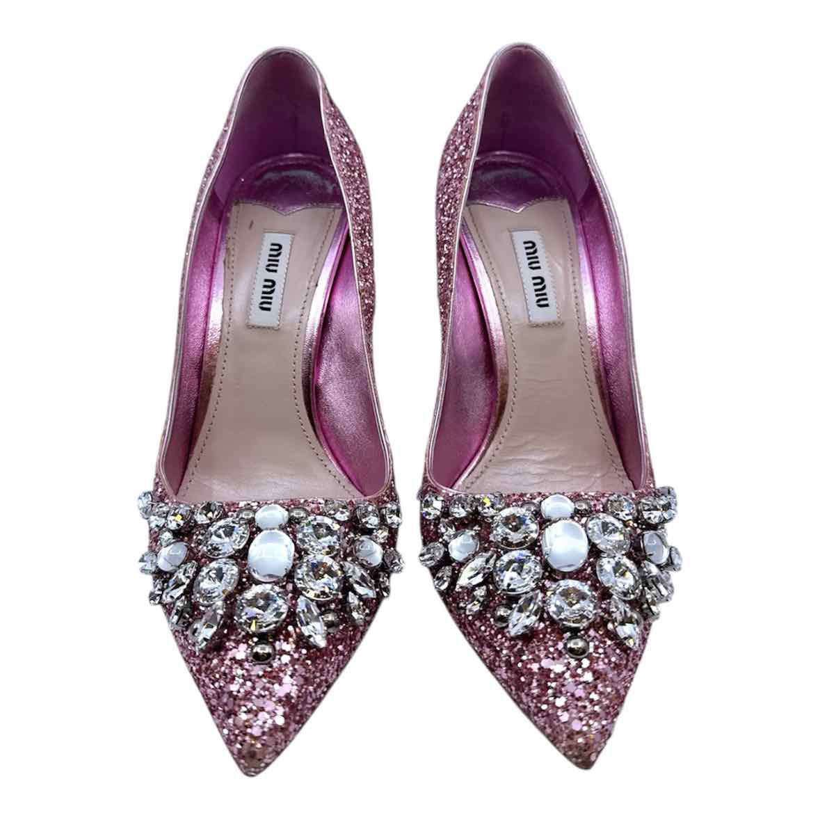 MIU MIU Size 7.5 Pink Sequined Pumps