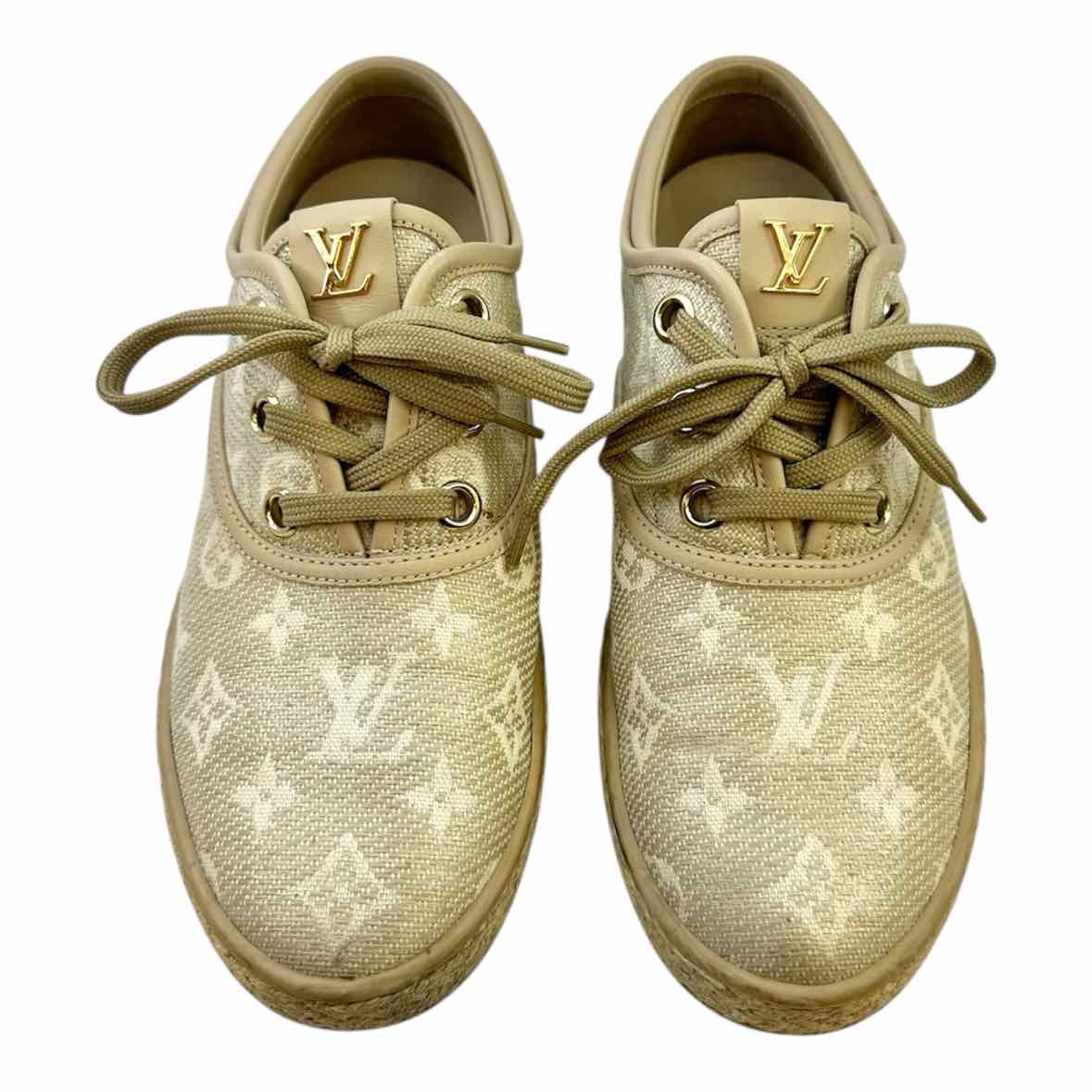 LOUIS VUITTON Size 6 Beige, White Monogram Sneakers