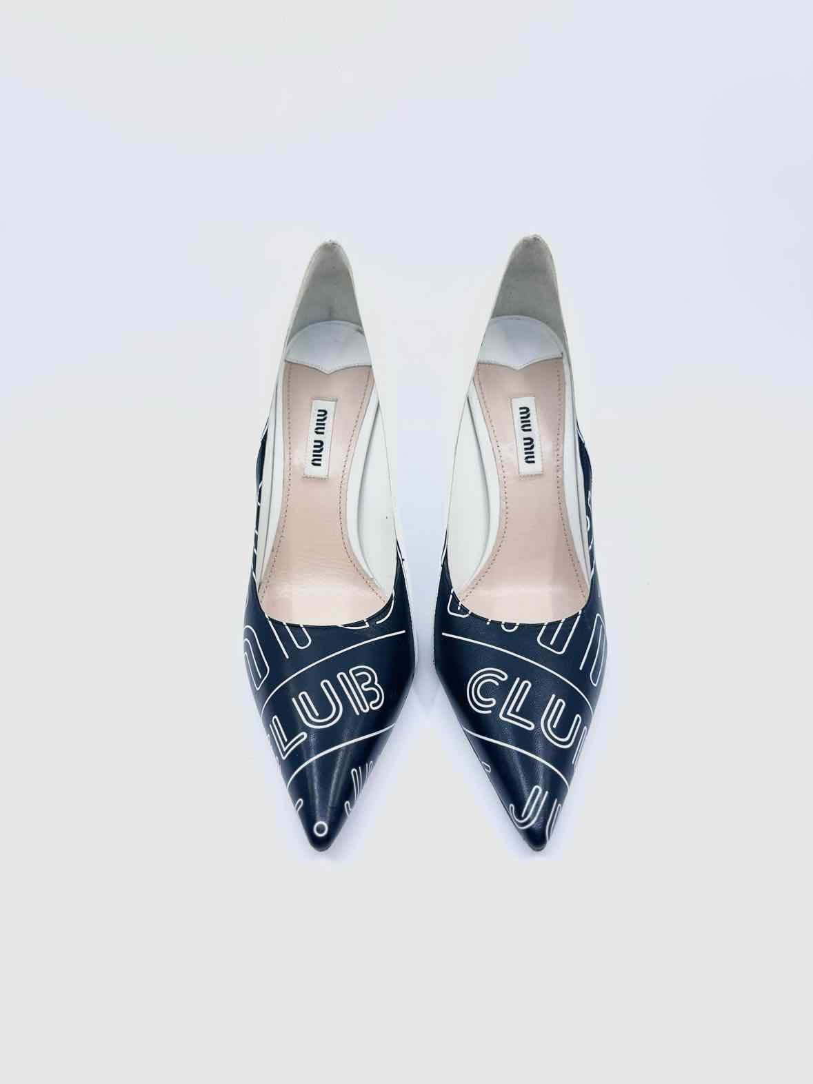 MIU MIU Size 9 Black & White Leather Pumps