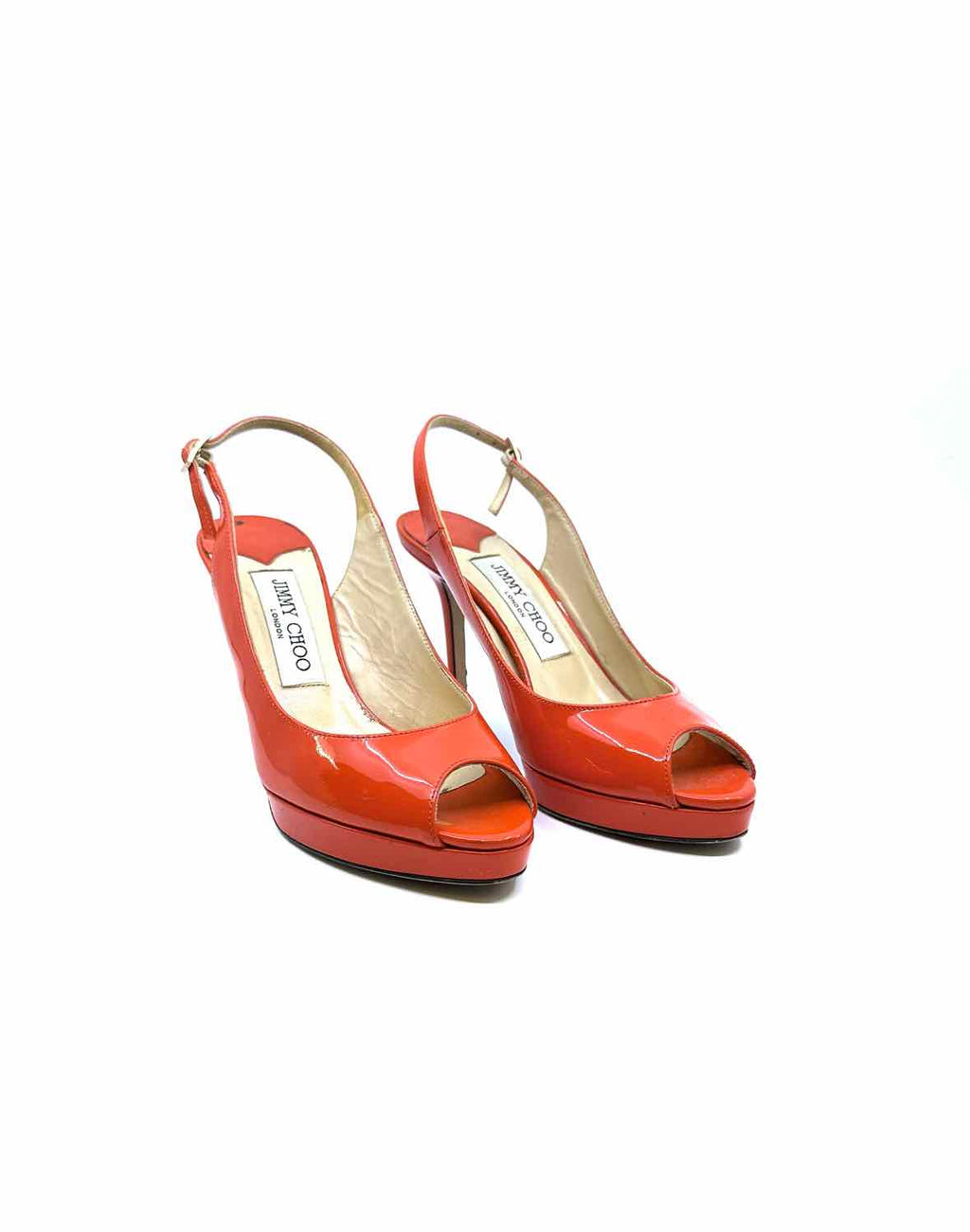 JIMMY CHOO Size 5.5 Orange Patent Leather Sling back