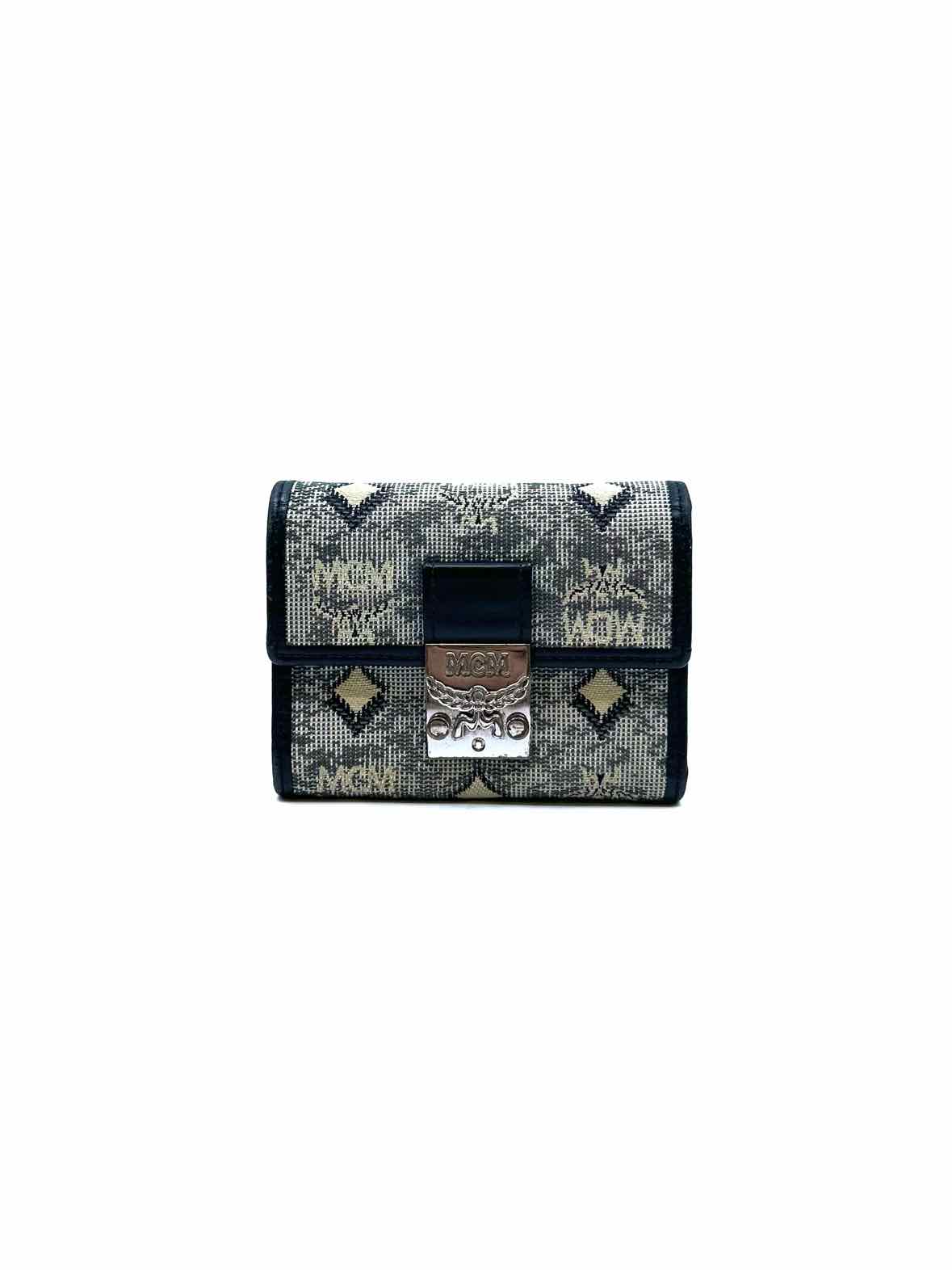 MCM Black, Cream Canvas Monogram Wallet
