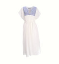 Greek Archaic Kori Cross Stitch Long Dress - White/Royal Blue