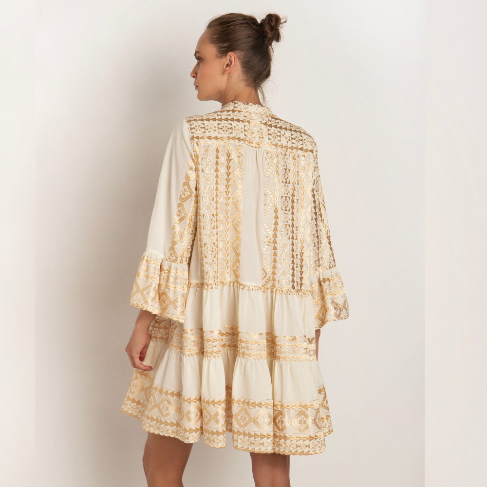 Greek Archaic Kori Short Ruffle Dress - Natural/Champagne