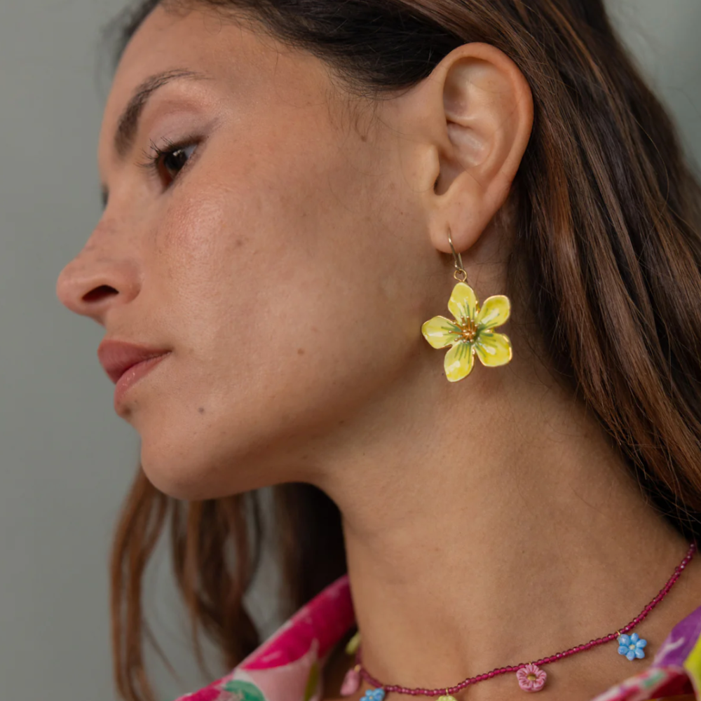 Nach Yellow Flower Pendant Earrings