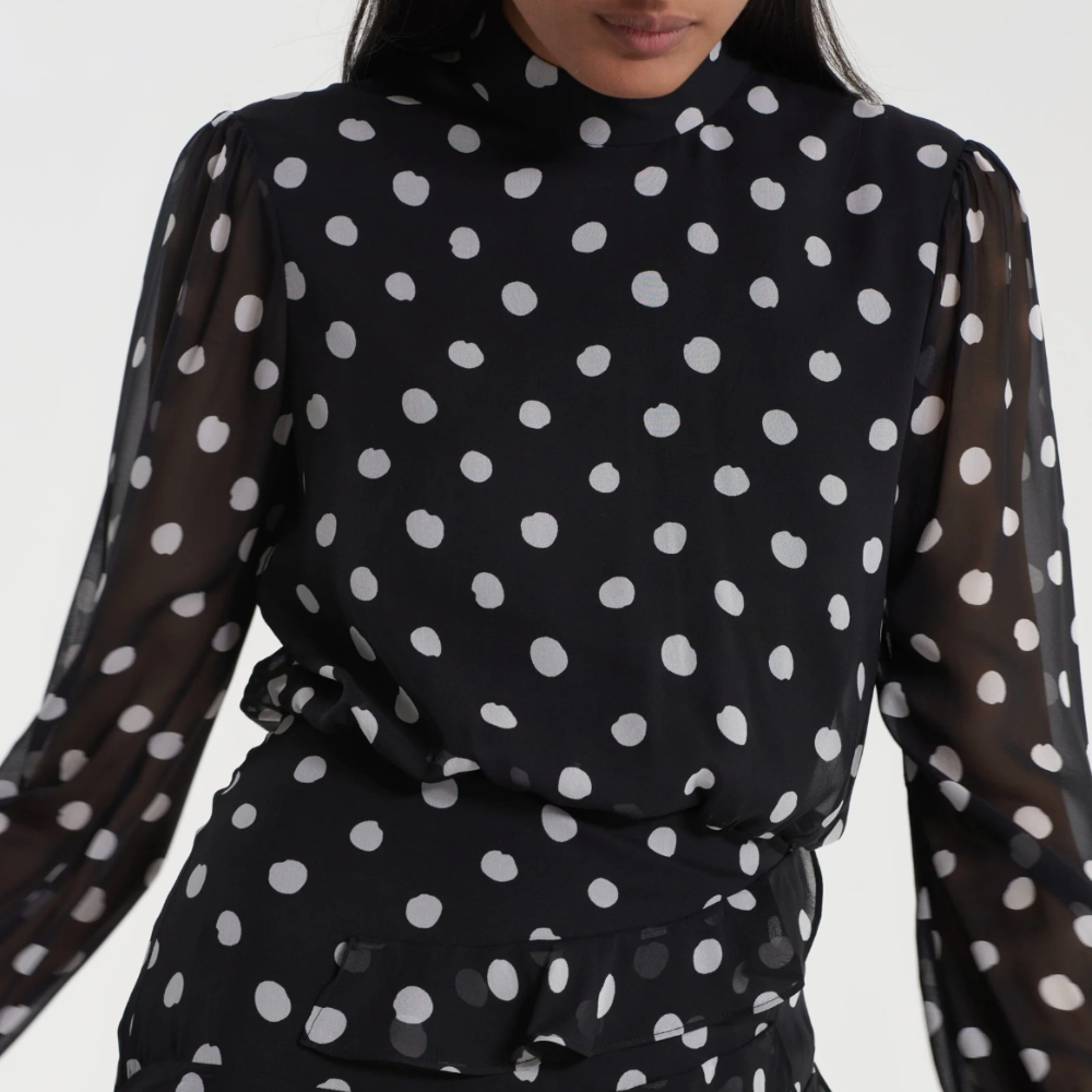 Saloni Isa Ruffle Dress - Mono Dot