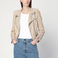 Beige Biker Jacket In Suede Leather