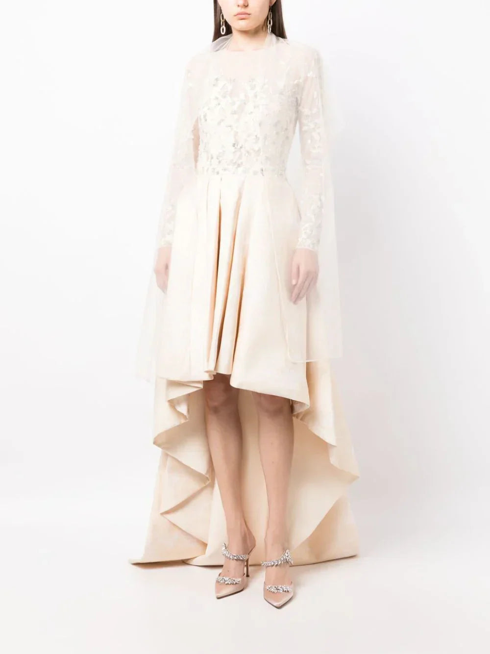 HIGH-LOW BROCADE BEADED DRESS