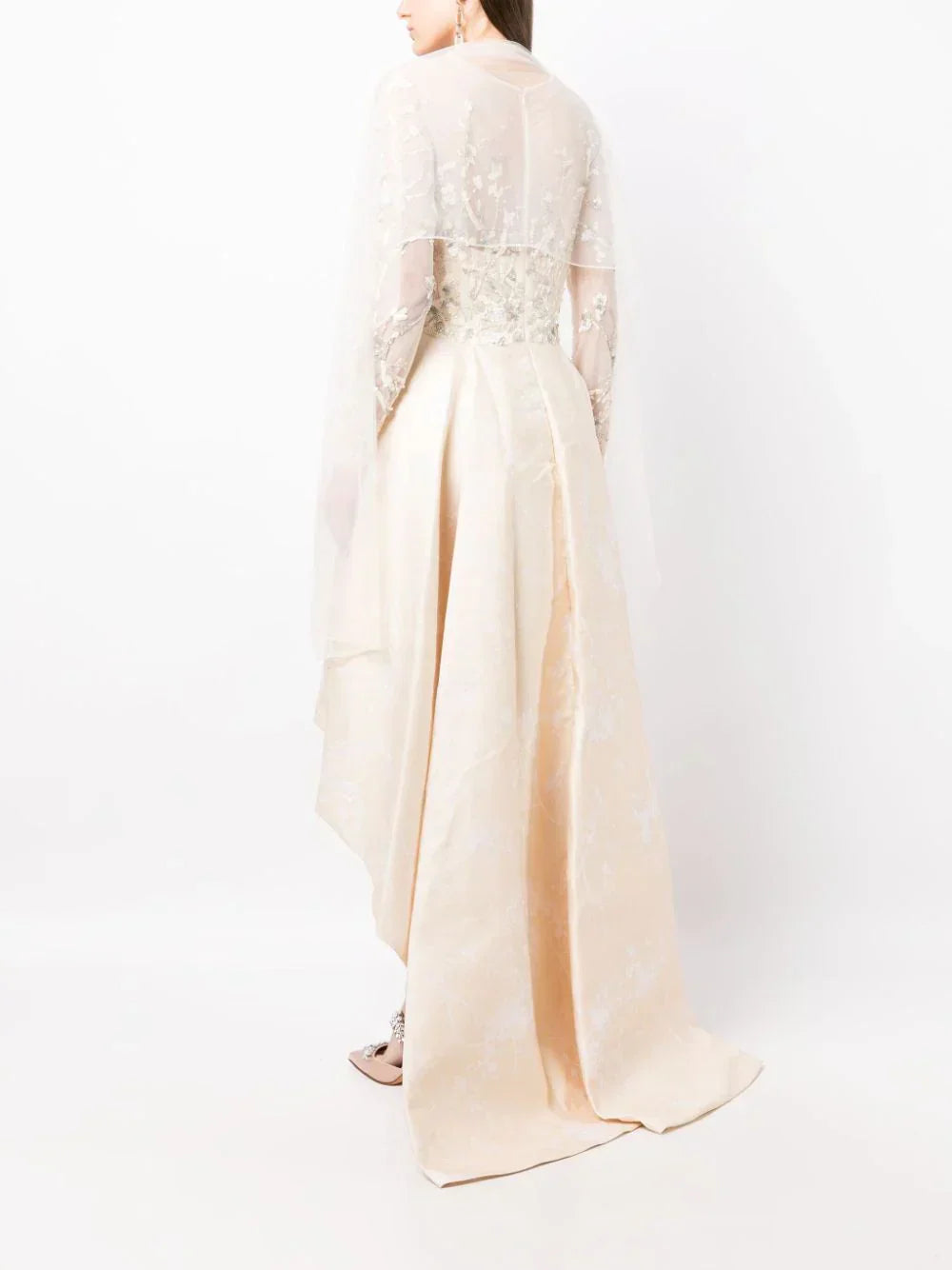 HIGH-LOW BROCADE BEADED DRESS