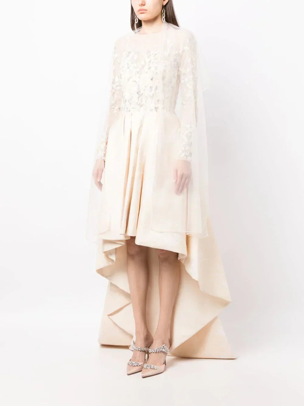 HIGH-LOW BROCADE BEADED DRESS