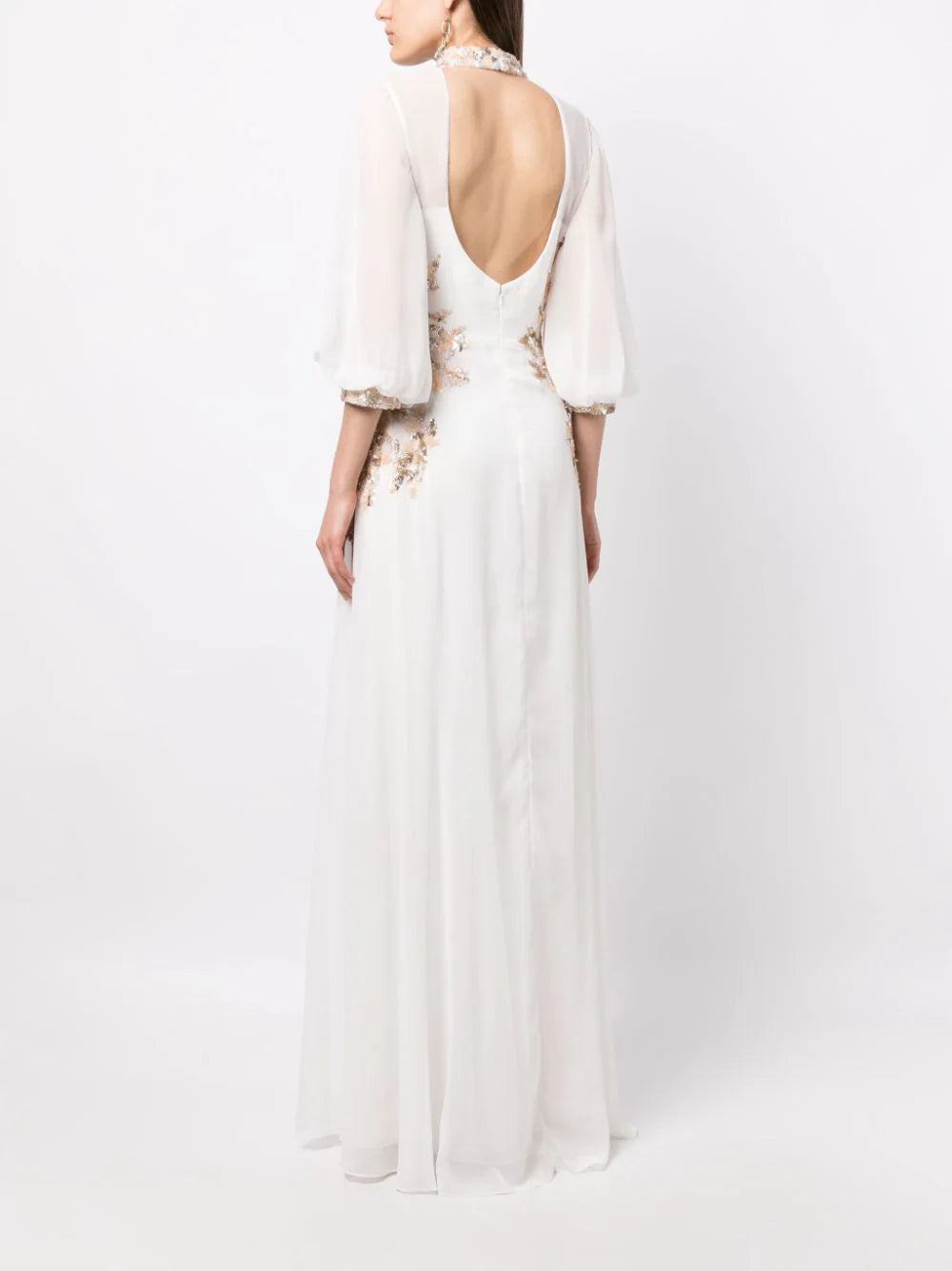 LONG CREPE GEORGETTE BEADED DRESS