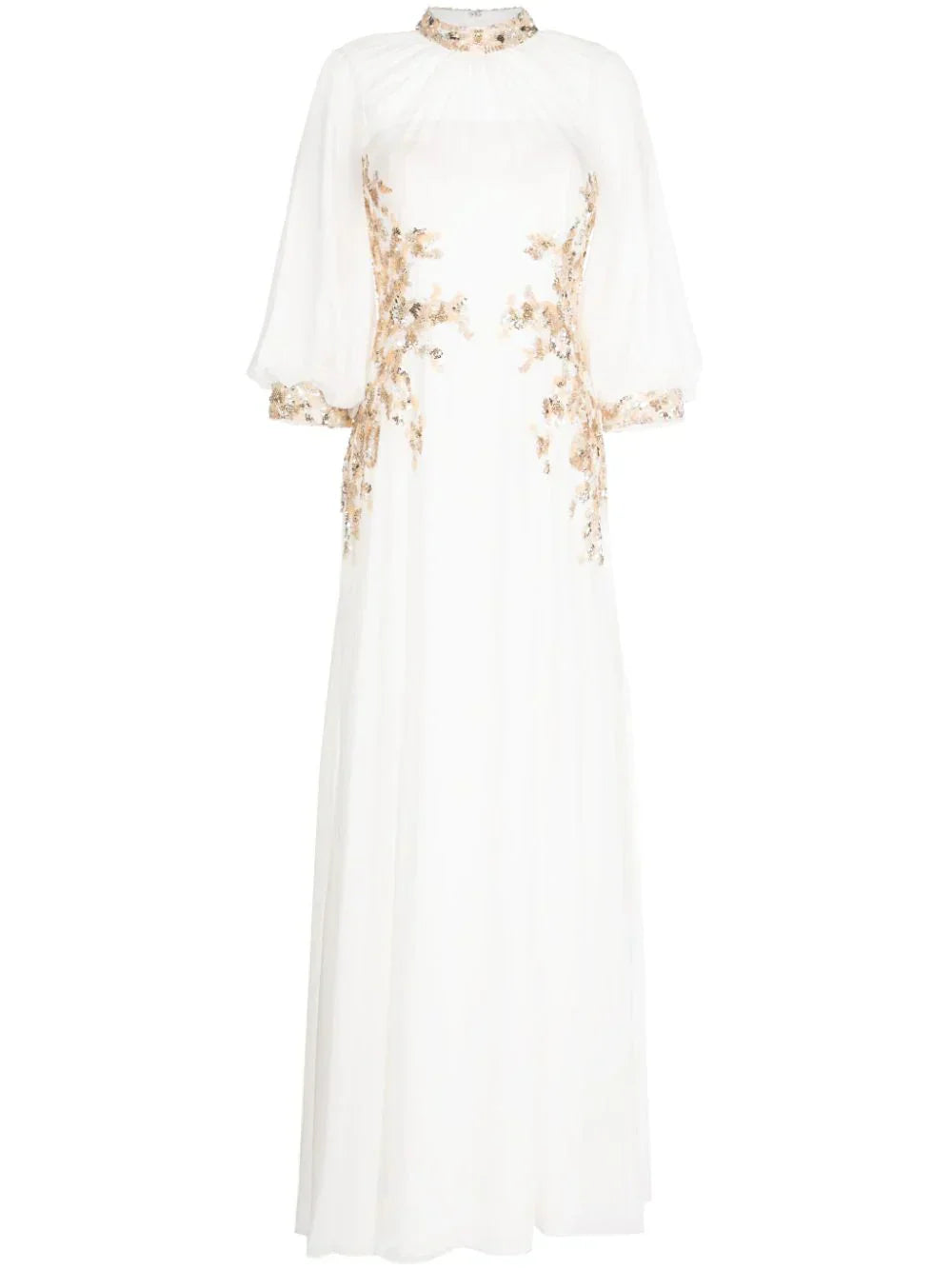 LONG CREPE GEORGETTE BEADED DRESS