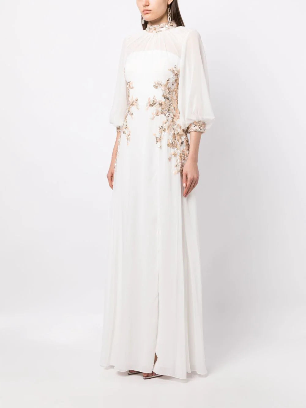 LONG CREPE GEORGETTE BEADED DRESS
