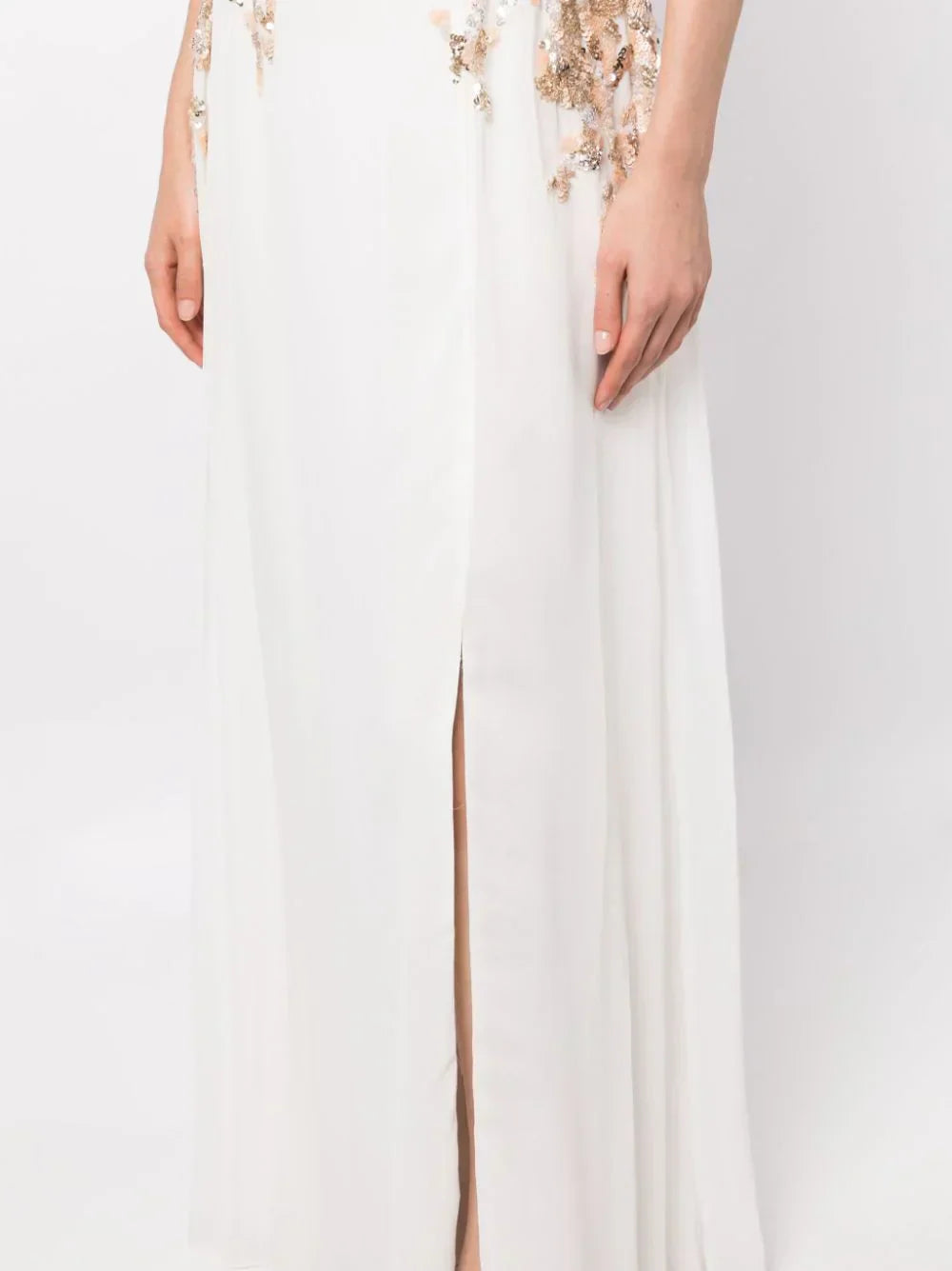LONG CREPE GEORGETTE BEADED DRESS
