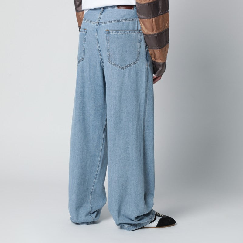 Light blue wide-leg jeans with pleats