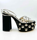MIU MIU Size 8 Black, silver Leather Suede Studs Sandals