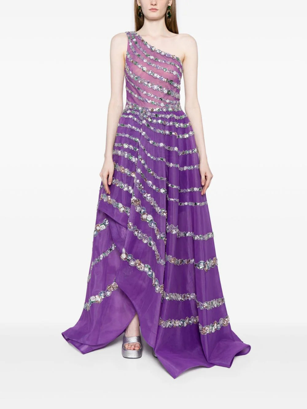 ONE SHOULDER ASYMMETRIC, BEADED DRESS