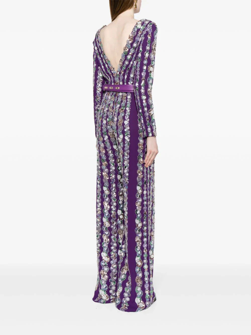 CANTON CREPE BEADED JUMPSUIT WITH A WRAPPED TOP